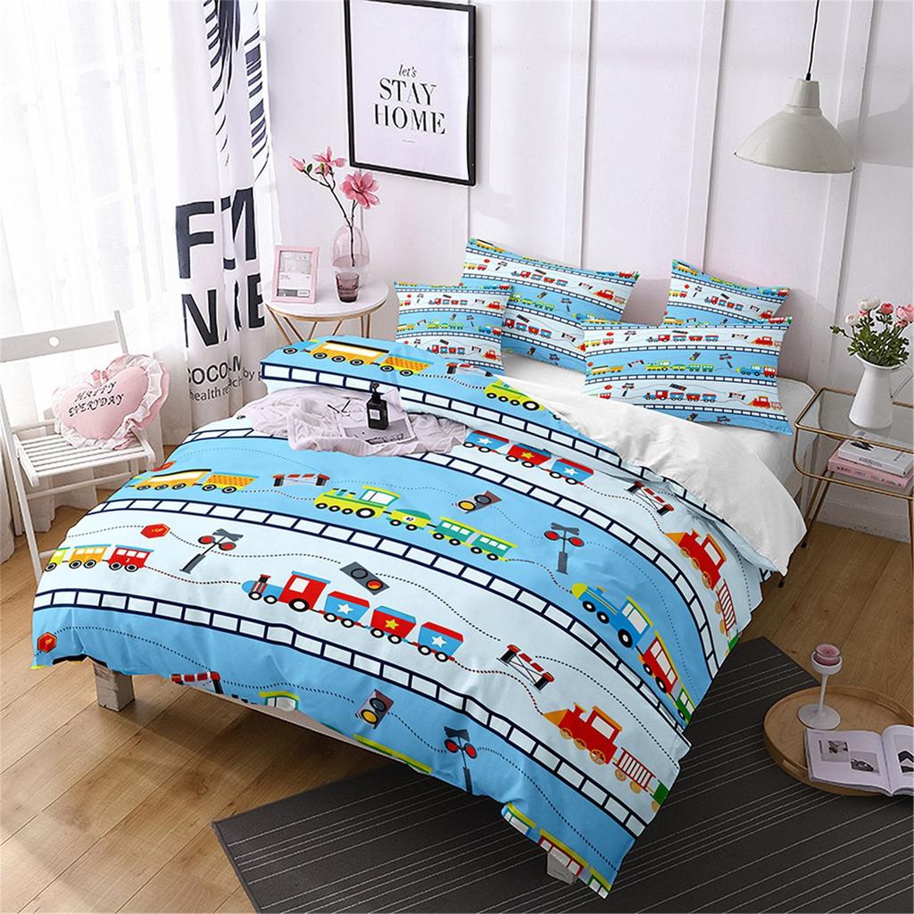 Construction Vehicle Excavator Truck Fire Truck 3D Digital Printing Bed Three-Piece Quilt Kit