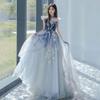 Blue Dress 1011 Summer New Feifei Sleeves Celebrity Party Long Dress Bar Mitzvah Art Examination Banquet Evening Dress Dress