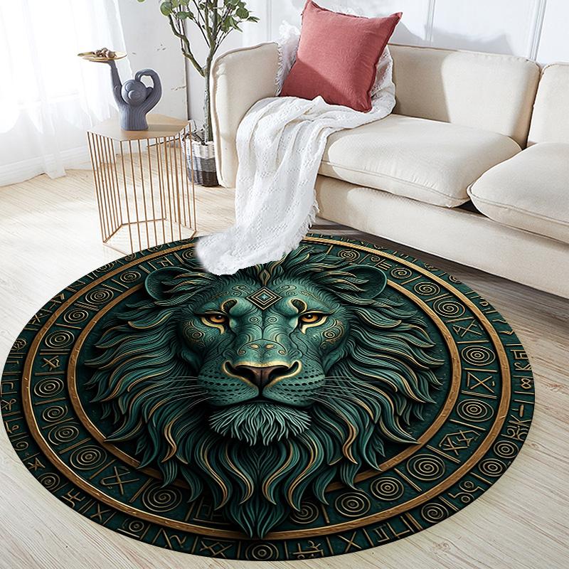 Relief Lion,Round Area Rug,Carpet Rug for Living Room Bedroom Sofa Playroom Decor,Non-slip Floor Mat 80cmx80cm