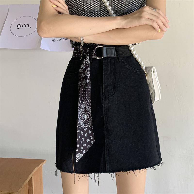 

Юбка-трапеция Модная тенденция Y2k Jean Summer Ins Design Sense Slit Высокая талия Джинсовая короткая юбка Женская универсальная тонкая сумка на бедре M чёрный