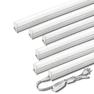 LED Fluorescent Tube, 20W Equivalent, Integrated Fixture, T5 LED Straight Tube, 9W, 6500K Daylight Color, 60cm, with Switch [6 Tubes Included]