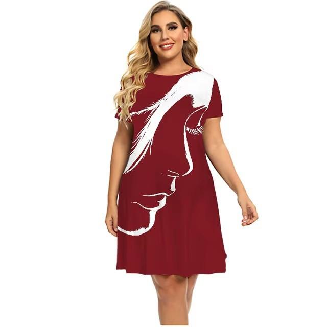 3D geometric stripe print elegant women s short-sleeved summer dress S