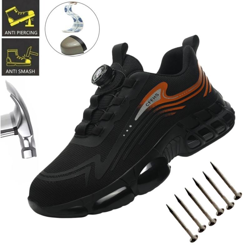 Rotary Button Steel Toe Cap Safety Shoes For Men Light Breathable Sneaker Comfortable Indestructible  Work Sneakers