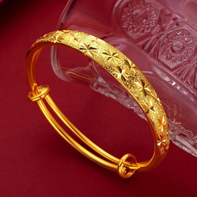 Bracelet Jonc Large en Laiton Plaqué Or Ciel Étoilé Push-Pull