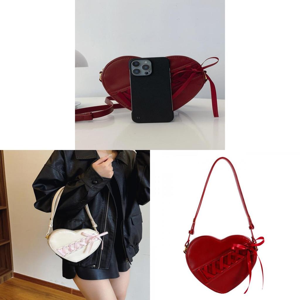 Heart Shape Pu Bag With Bow Accent For Daily Girls Casual Use