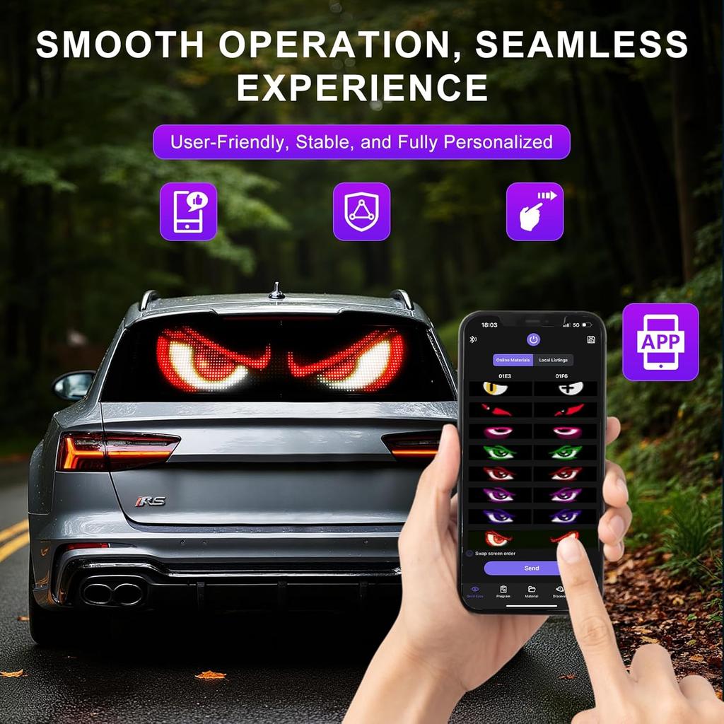 2 Pack LED Eyes For Car Windshield 14.56"X3.62", Programmable Animated Devil Eyes Light For Windshield, APP Control Izable LED Matrix Display For