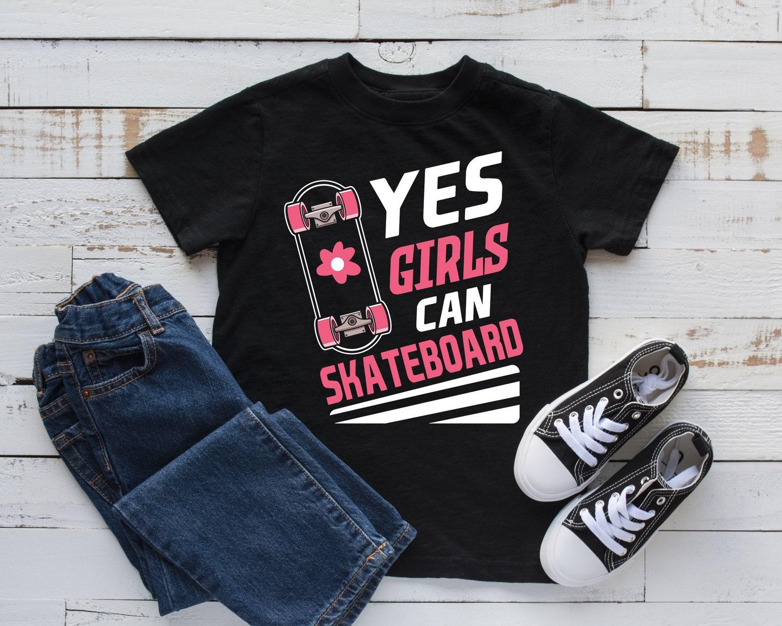 Girls Can Skateboard Too T-Shirt, Girl Skater Kids Tee, Tank Top, T-shirt, T-shirt,T-shirt, Kids Tee Apparel Gift L