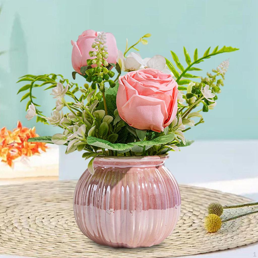 Ceramic Vase with Artificial Rose Bouquet - Home Decor Elegance