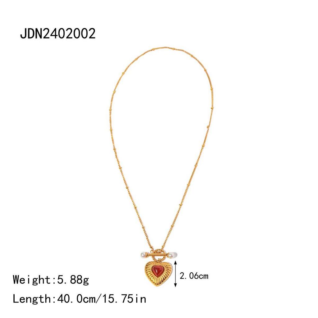 Explosive 18k Gold Stainless Steel Agate Heart Necklace Women's Ins Wind Pearl Love Pendant Necklace