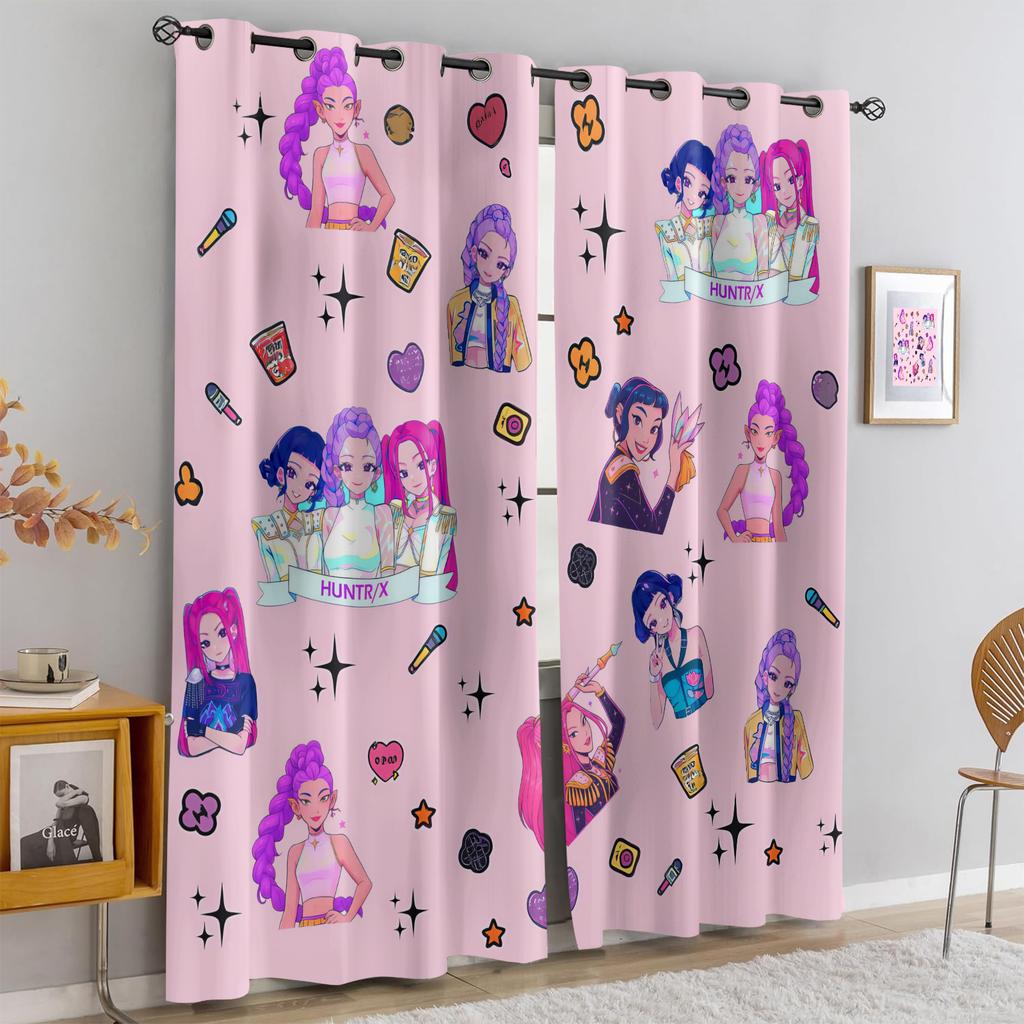 2Pcs K-Pop Demon Hunters Hot Anime Cartoon Printed Blackout Curtains Perfect For Bedroom Living Room Fashion Decorative Curtain