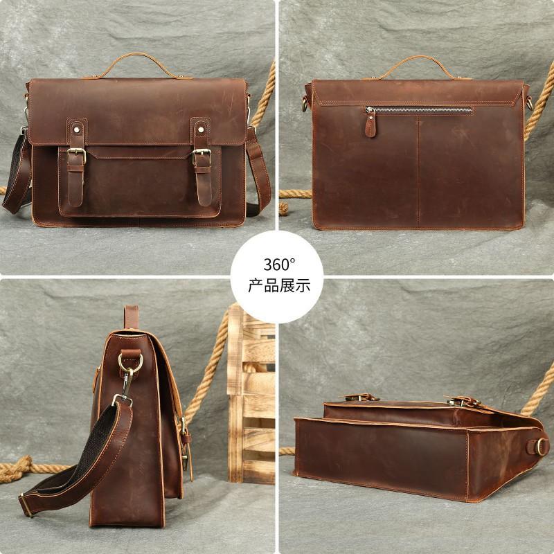 European American Retro Men's Crazy Horse Leather Handbag Top Layer Cowhide High-end Small Square Bag Crossbody Messenger