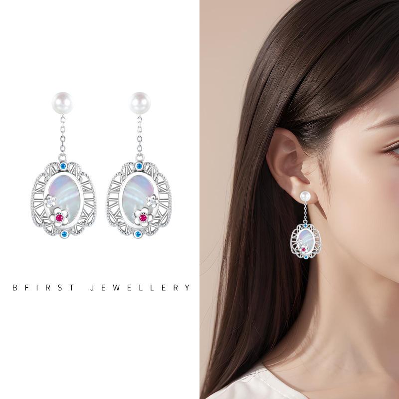 

S925 sterling silver Chinese style earrings women s versatile earrings high-end jewelry 925 silver белого золота