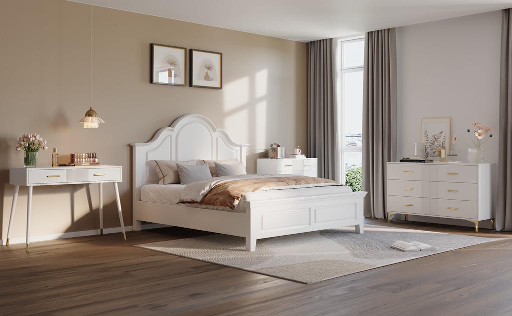 Makeup Table, Dressing Table, Desk with 2 Drawers, Metal Legs, White, Dimensions: H 76 cm × W 100 cm × D 40 cm (without mirror)
