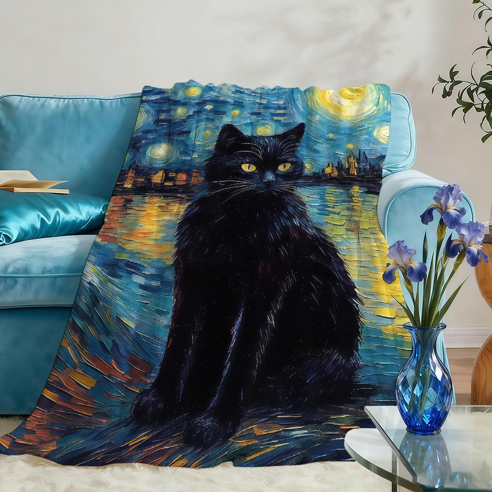 Starry Night And The Cat Blanket Throw Super Cosy Plush Living Room Sofa Couch Childish Birthday Gifts