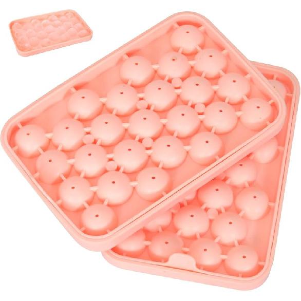 2 PCS Round Ice Cube Mold with Lid for Freezer Stackable Round 25-Ball Silicone Ice Ball Mold Easy to Release, Small Ice BPA-Free Trays for Freezer