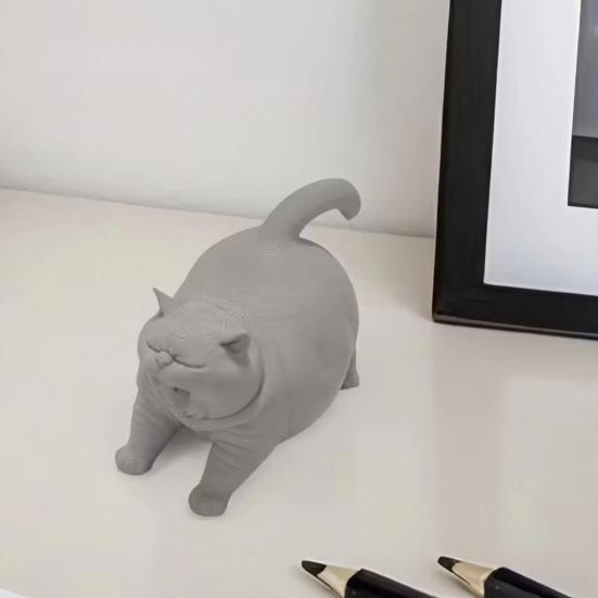 2 ks Sošky zívající kočky, 3D tištěné figurky zívající tlusté kočky, Roztomilá soška kočky Domácí dekorace na stůl Dárek pro milovníky koček
