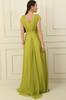 Double Breasted Neckline Sleeveless Full Circle Flare Lined Chiffon Tulle Long Dress