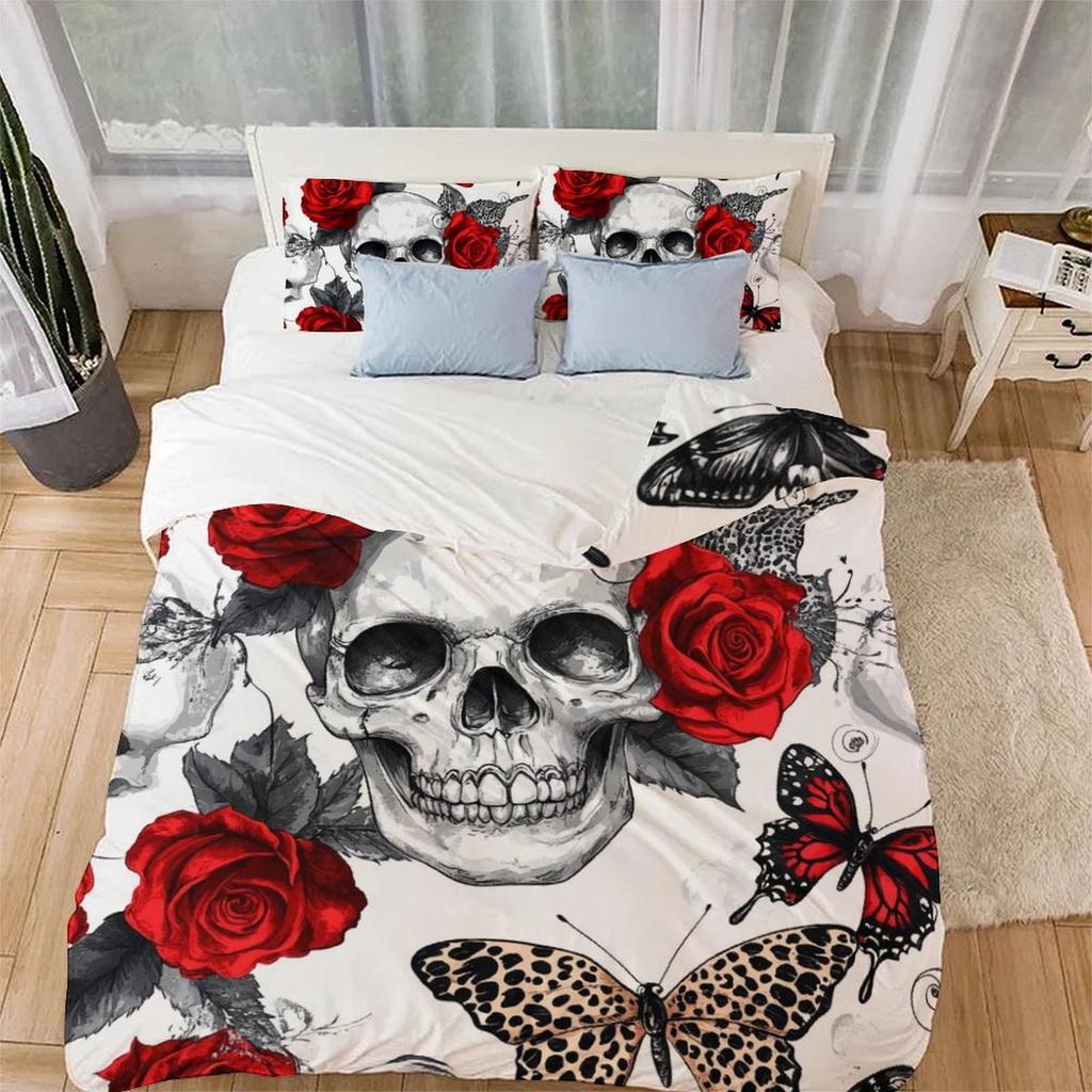 Skull Comforter Covers Printed Duvet Cover Bedding Set Suitable Children'S Kids And Adults Warm Soft Breathable And Comfortable