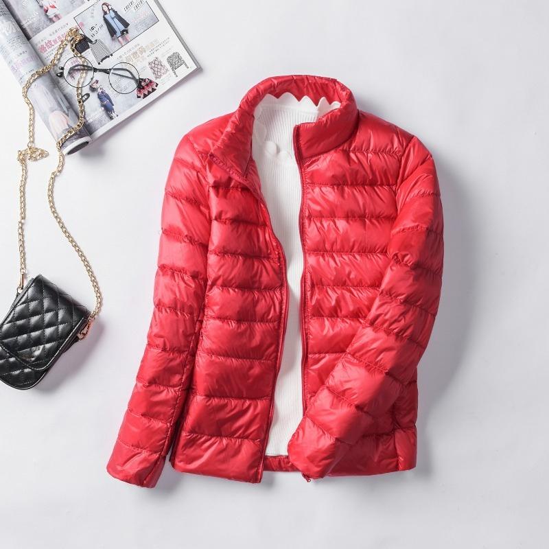 Women's Minimalist Solid-Color Down Jacket with Stand Collar Lightweight Style Plus Size Available