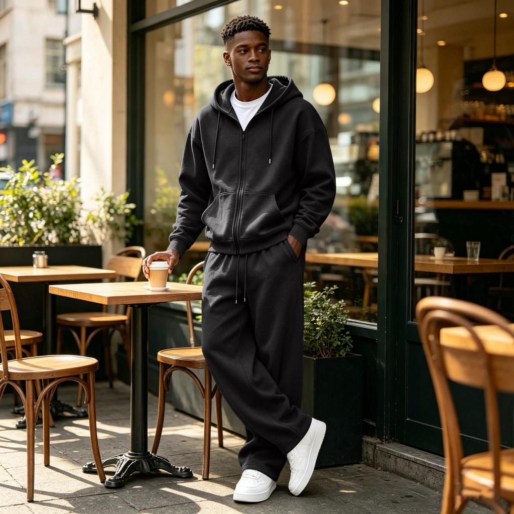 Men's 2 Piece Tracksuit Set with Loose Fit Zip Up Jacket and Sweatpants Casual Versatile Sportswear