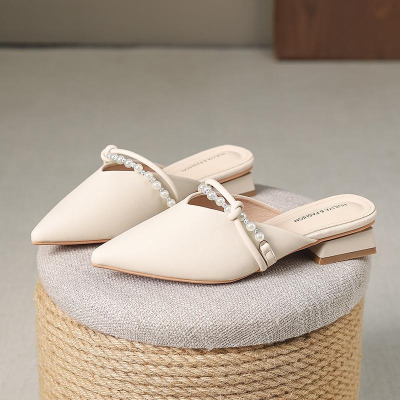 

Баотоу полутапочки женские новые 2025 низкий каблук толстый каблук острый носок верхняя одежда французские полуноски Y6011-21 40 абрикосовый