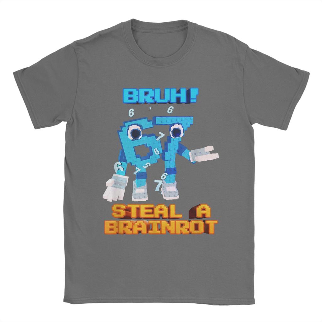 Vintage 67 Six Seven 67 Funny Steal Brainrot Meme TShirt for Men Round Neck Cotton T Shirt Short Sleeve Tees Gift Clothing