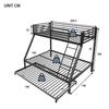 Metal Bunk Bed 90x200 & 140x200 Cm, Pull-Out Bed 90x190cm, Family Bed Capacity Up To 550kg, 3 Sleeping Places, Slanted Ladder & Fall Protection, Black