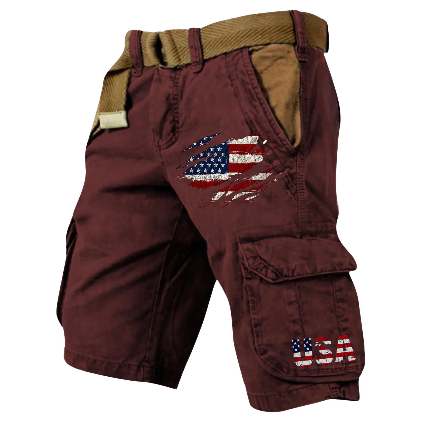 

Men s Summer Printed Outdoor Shorts Men s Loose Multi-Pocket Shorts XL винний