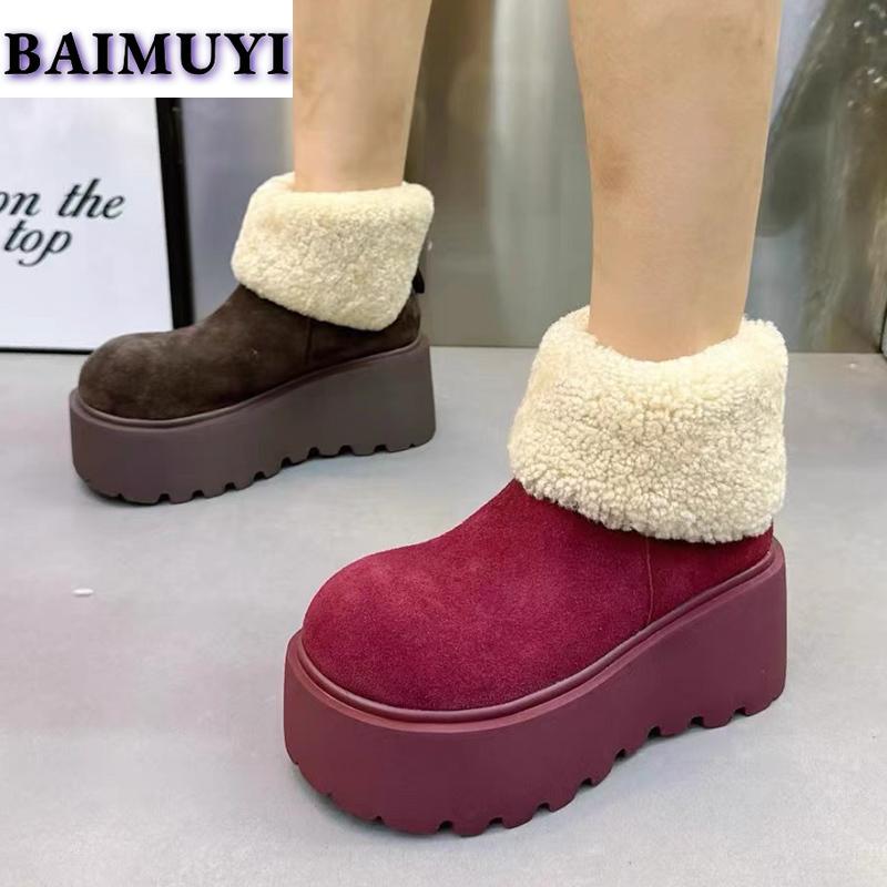 Fur Flats Platform Women Ankle Snow Boots Warm Shoes 2025 Trend Suede Winter New Short Plush Chelsea Boots Casual Mujer Botas