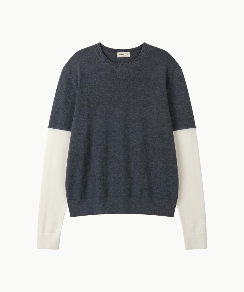 Leondi Panel Crew Neck Round Knit - Charcoal