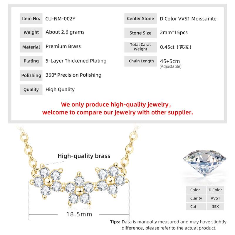 Anziw Exquisite 2MM D Color Moissanite Clover Flower Pendant Necklace for Women Lucky Charm Gold Bonded Jewelry Valentine's Gift