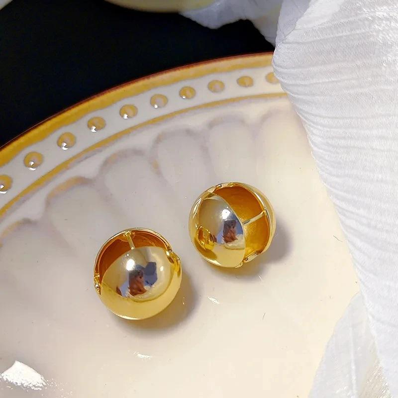 

Классические корейские текстурированные гладкие золотые серьги-полукруги для женщин Polished Gold