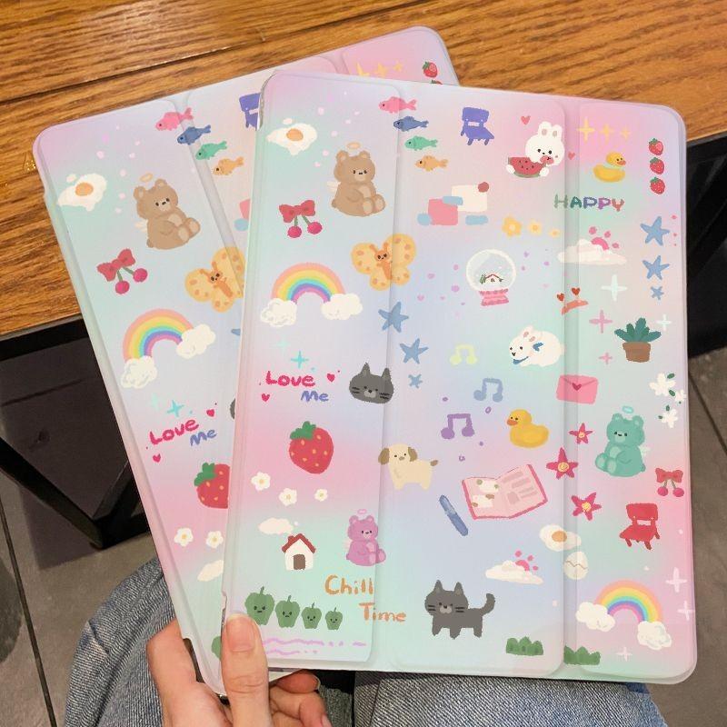 For iPad 2021 9th case Swoosh Cloudy Pattern iPad Tri-fold TPU Case for iPad 2022 10th Air5 10.9 mini6/5/4 with pencil holder