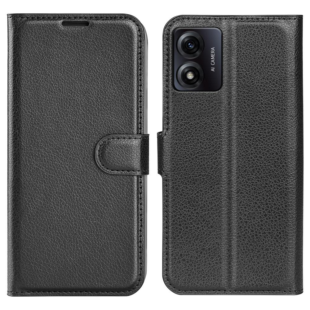 

Phone Stand Case for Motorola Moto E13 4G,Wallet Function Litchi Texture Leather Shell Cover Black