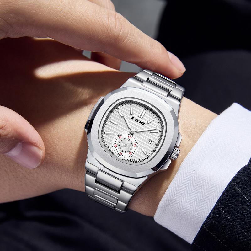 Retro Square Watch Men'S Business High-Value Men'S Sports Personality Steel Belt Luminous Trend Calendar Quartz Watch Wrist
