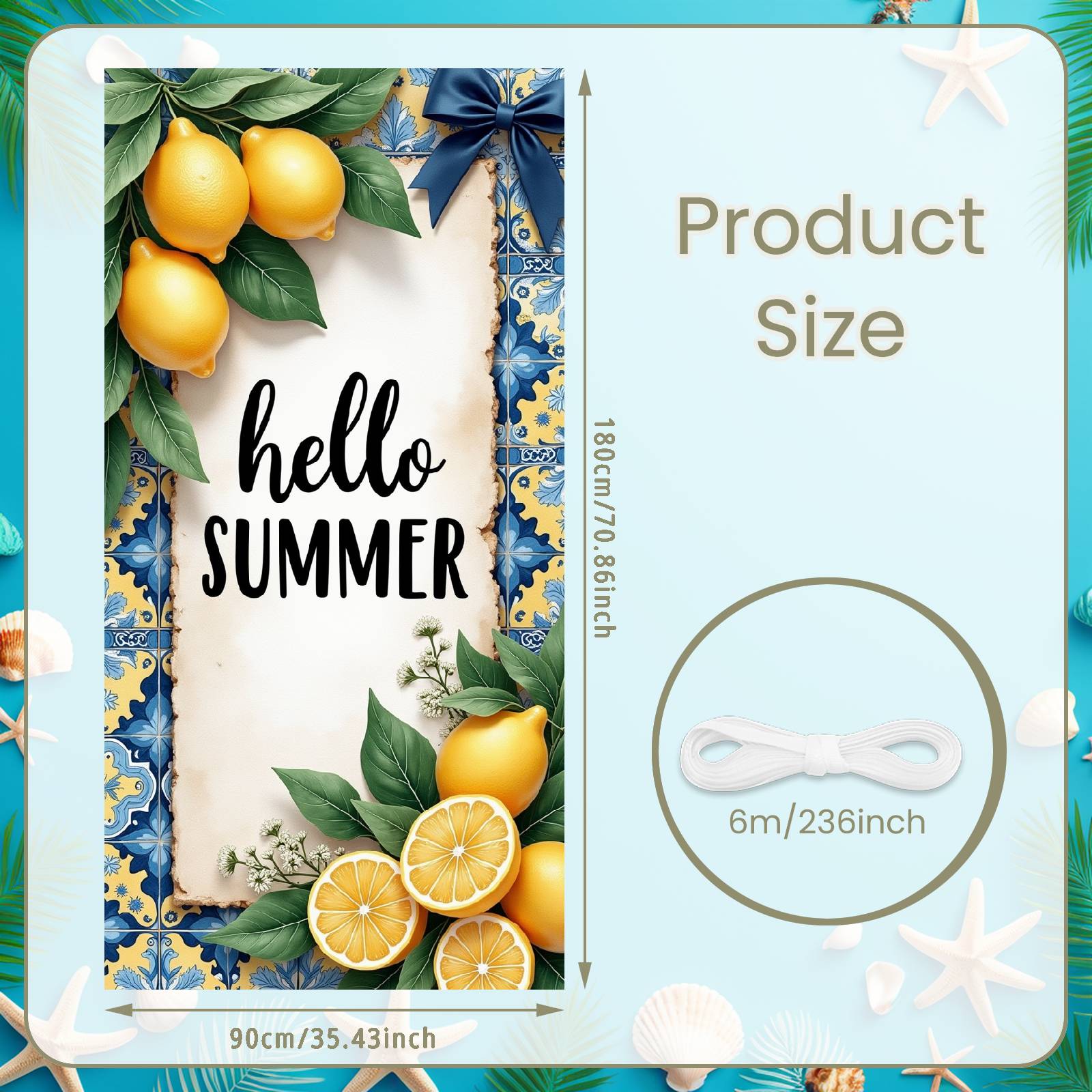 

Summer Door Cover Paper-Like Texture Summer Display Summer Party Banner White Floral Decor For Porch Displays