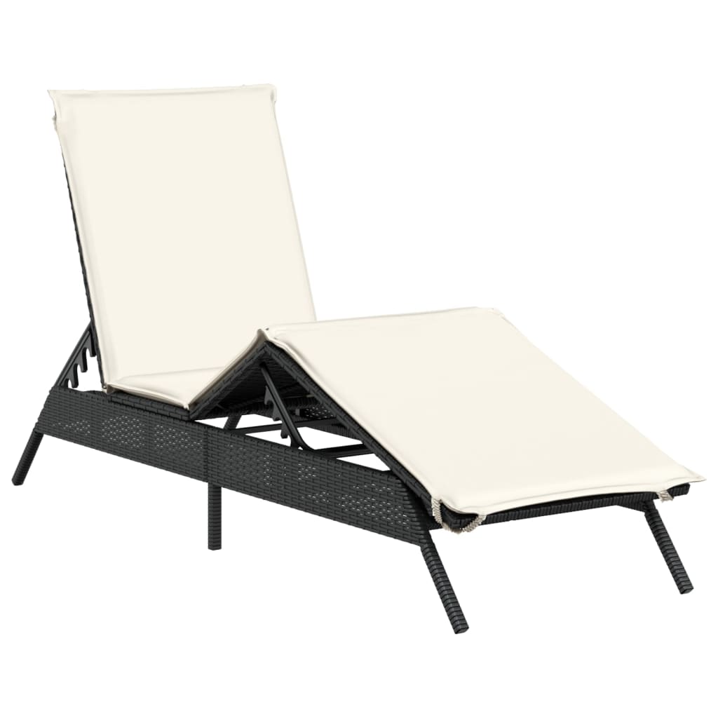 Black Sun Lounger with Cushion Poly Rattan