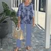 Floral Print Casual Round Neck Mid-Sleeve Top and Pants Set