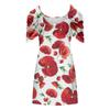 Women's Elegant And Sexy Two-Shoulder Cut-Out Flower Print Short-Sleeved Beach Dress