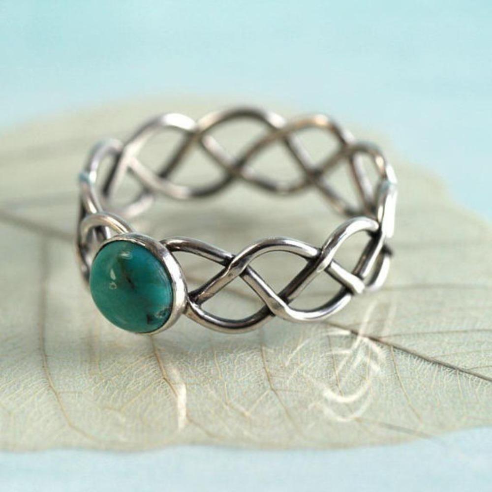 Twisted Rope Turquoise Ring for Women 14k Gold Plated Creative Handmade Jewelry