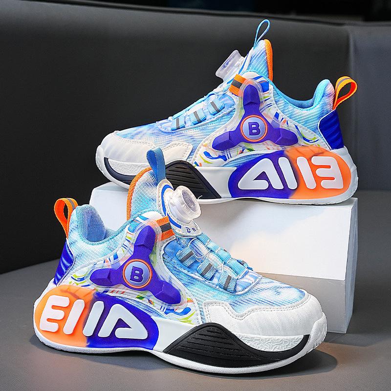 Children's basketball shoes four seasons men's and women's sports shoes breathable mesh friction sound leather velvet two cotton shoes