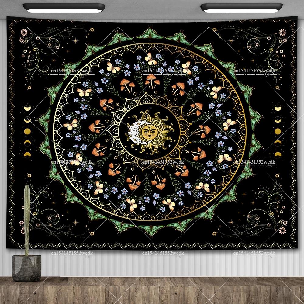 Mandala Półksiężyca Słońce Gobelin Gobelin Wiszący na Ścianie Boho Wiedźmiński Gobeliny Wystrój Pokoju Flagi Domowe