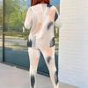 Women Plus Size Round Neck Long Sleeve Leaf Printed Top And Fitted Pants Two Piece Set