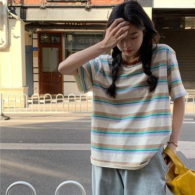 Vintage Streifen Lässig Lockeres T-Shirt Sommer koreanisch Kurzarm T-Shirts für Damen Kleidung Harajuku Studenten Y2k Oberteile Streetwear