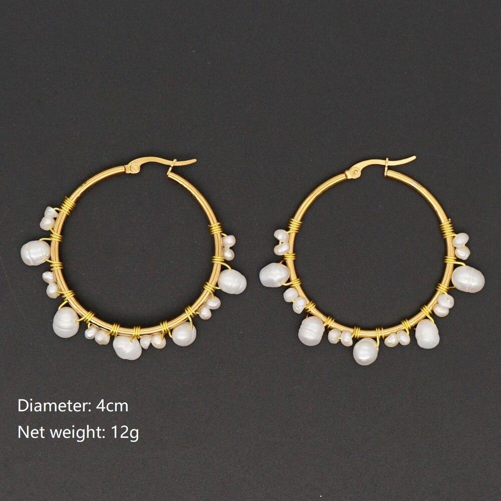 Gold Plated Hoop Earrings For Women Jewelry  Bohemian Fashion Pearls Ear Ring Freshwater Pearl Earring Wholesale
