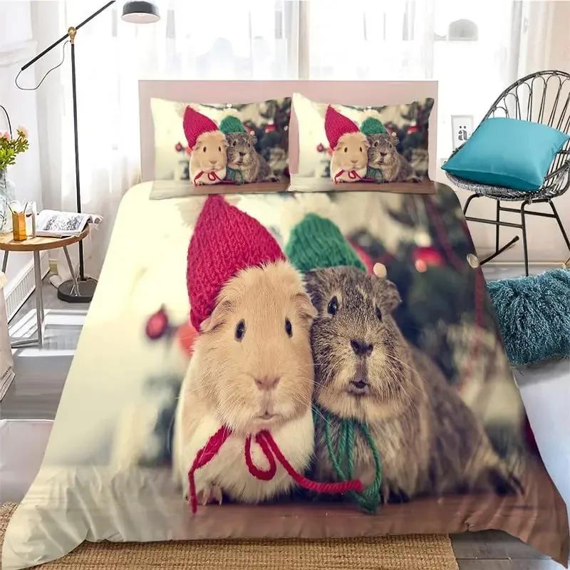 Guinea Pig Duvet Cover Set King Size Cute Guinea Pig Comforter Cover Rodent Breeds Bedspread Cover Animal Print Bedding Sets