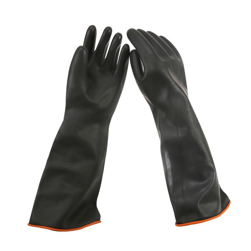 45CM Extra Long Acid & Alkali Resistant Black Industrial Gloves - Thick, Wear-Resistant for Chemical Protection