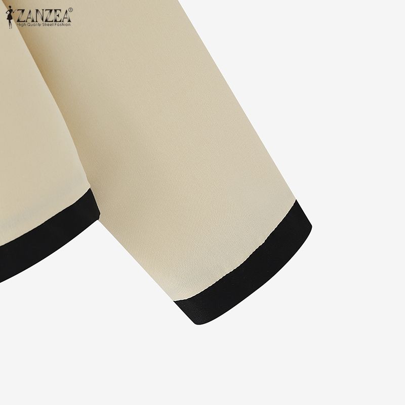 ZANZEA Women Casual Round Neck Splice Long Sleeve Blouse