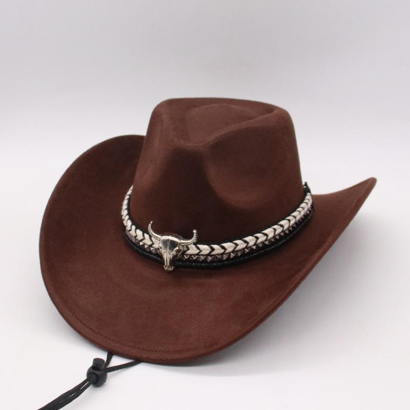 Cross-Border Cowboy Hat Western Jazz Hat Hidden Metal Bull Head Wide Belt Strap Decorative Top Hat European And American Hat