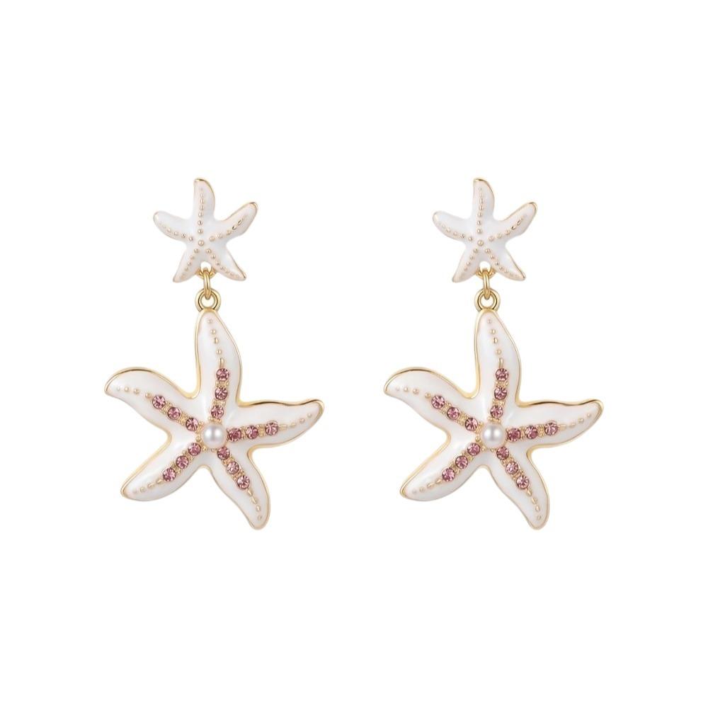 Pearl Starfish Stud Earrings Exaggerated Shell Drop Earrings Rhinestone Dangle Earrings  Lady/Gifts
